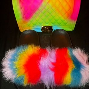 Quilted Purse w/ Fur Slides Size 10